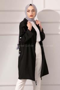 Modalamelif Kapşonlu Salaş Kimono Siyah