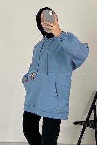 Modalamelif Kedi Nakışlı Sweatshirt Açık Mavi