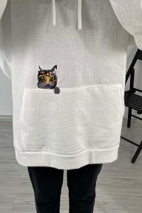Modalamelif Kedi Nakışlı Sweatshirt Beyaz