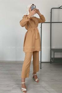 Modalamelif Omuz Fırfırlı İkili Takım Bej