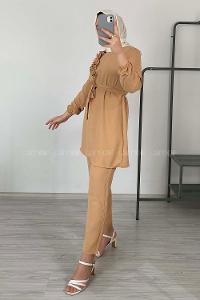 Modalamelif Omuz Fırfırlı İkili Takım Bej