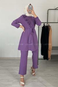 Modalamelif Omuz Fırfırlı İkili Takım Eflatun