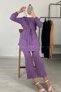 Modalamelif Omuz Fırfırlı İkili Takım Eflatun