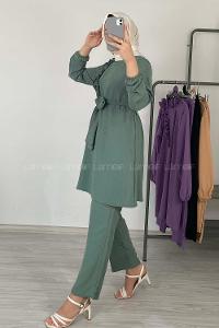 Modalamelif Omuz Fırfırlı İkili Takım Pastel Yeşili