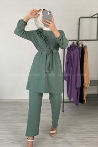 Modalamelif Omuz Fırfırlı İkili Takım Pastel Yeşili