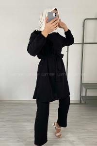 Modalamelif Omuz Fırfırlı İkili Takım Siyah