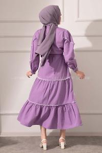 Modalamelif Önü Düğmeli Dantelli Elbise Lila