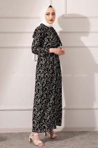 Modalamelif Yaka Bağlamalı Kaşkorse Elbise Siyah