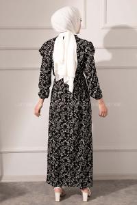 Modalamelif Yaka Bağlamalı Kaşkorse Elbise Siyah