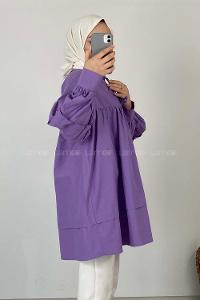 Modalamelif Yaka Fırfır Bağlamalı Tunik Eflatun