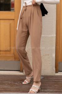 Modalamelif Bel Bağlamalı Duble Paça Pantolon Camel