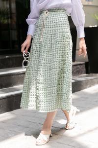 Modalamelif Beli Bağcıklı Gofre Etek Çağla