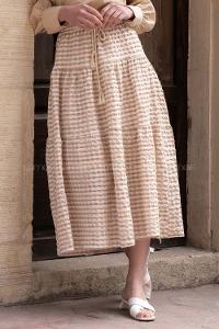 Modalamelif Beli Bağcıklı Gofre Etek Sütlü Kahve