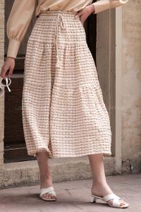 Modalamelif Beli Bağcıklı Gofre Etek Sütlü Kahve