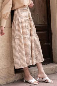 Modalamelif Beli Bağcıklı Gofre Etek Sütlü Kahve