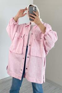 Modalamelif Bombe Cepli Desenli Ceket Pudra