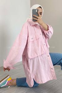 Modalamelif Bombe Cepli Desenli Ceket Pudra