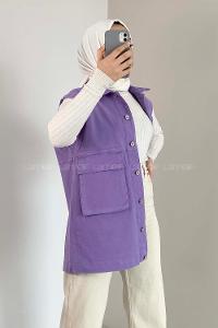 Modalamelif Çift Cepli Önü Düğmeli Yelek Mor