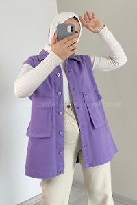 Modalamelif Çift Cepli Önü Düğmeli Yelek Mor