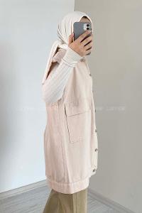 Modalamelif Çift Cepli Önü Düğmeli Yelek Taş Rengi