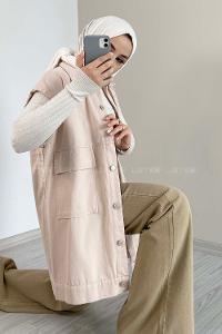 Modalamelif Çift Cepli Önü Düğmeli Yelek Taş Rengi