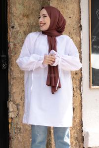 Modalamelif Hakim Yaka Kol Bağlamalı Tunik Beyaz