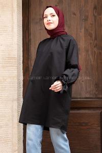 Modalamelif Hakim Yaka Kol Bağlamalı Tunik Siyah