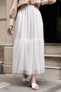 Modalamelif İçi Astarlı Tül Etek Beyaz