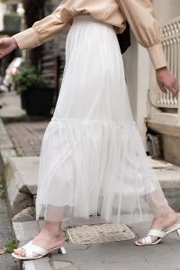 Modalamelif İçi Astarlı Tül Etek Beyaz