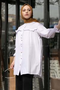 Modalamelif Kol Lastikli Fırfırlı Tunik Ekru