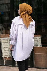 Modalamelif Kol Lastikli Fırfırlı Tunik Ekru