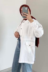 Modalamelif Kol Taş Detaylı Kot Ceket Beyaz