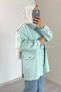 Modalamelif Kol Taş Detaylı Kot Ceket Mint Yeşili