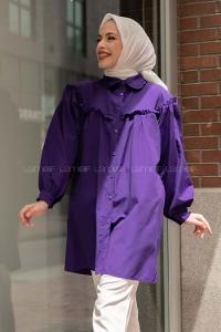 Modalamelif Önü Fırfırlı Gömlek Mor