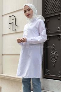 Modalamelif Yaka Dantel Detaylı Gömlek Ekru