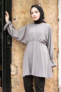 Modalamelif Balon Kol Ayrobin Tunik Gri