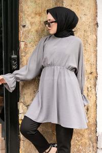 Modalamelif Balon Kol Ayrobin Tunik Gri