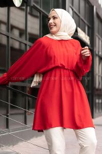 Modalamelif Balon Kol Ayrobin Tunik Kırmızı