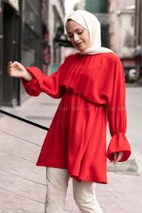 Modalamelif Balon Kol Ayrobin Tunik Kırmızı