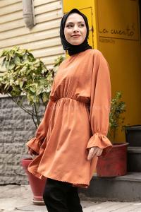 Modalamelif Balon Kol Ayrobin Tunik Somon