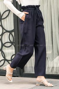 Modalamelif Beli Fırfırlı Bol Paça Pantolon Lacivert