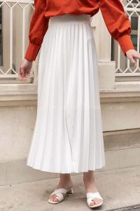 Modalamelif Beli Lastikli Deri Görünümlü Laklı Etek Beyaz