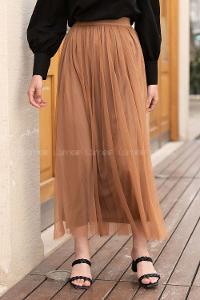 Modalamelif Beli Lastikli Tül Etek Camel