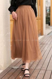 Modalamelif Beli Lastikli Tül Etek Camel