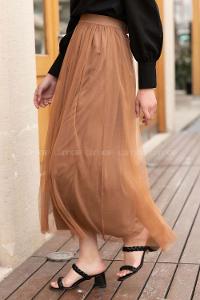 Modalamelif Beli Lastikli Tül Etek Camel