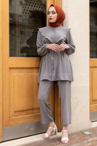 Modalamelif Kemerli Gömlek İkili Takım Gri