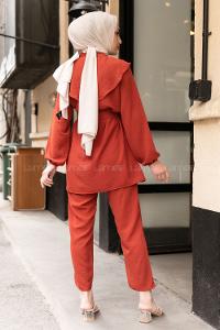 Modalamelif Kemerli Gömlek İkili Takım Kiremit