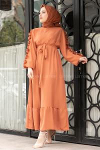 Salmon Crew Neck Acrylic Unprinted Dresess