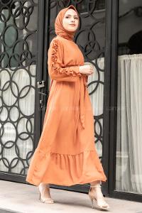 Salmon Crew Neck Acrylic Unprinted Dresess