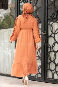 Salmon Crew Neck Acrylic Unprinted Dresess